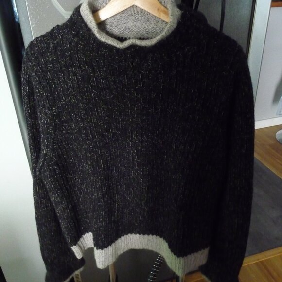 ITALIAN MELANGE  BLACK/GREY ANGORA/WOOL/ACRYL BLEND CHUNCKY BOXY SWEATER SIZE XL - Picture 1 of 5